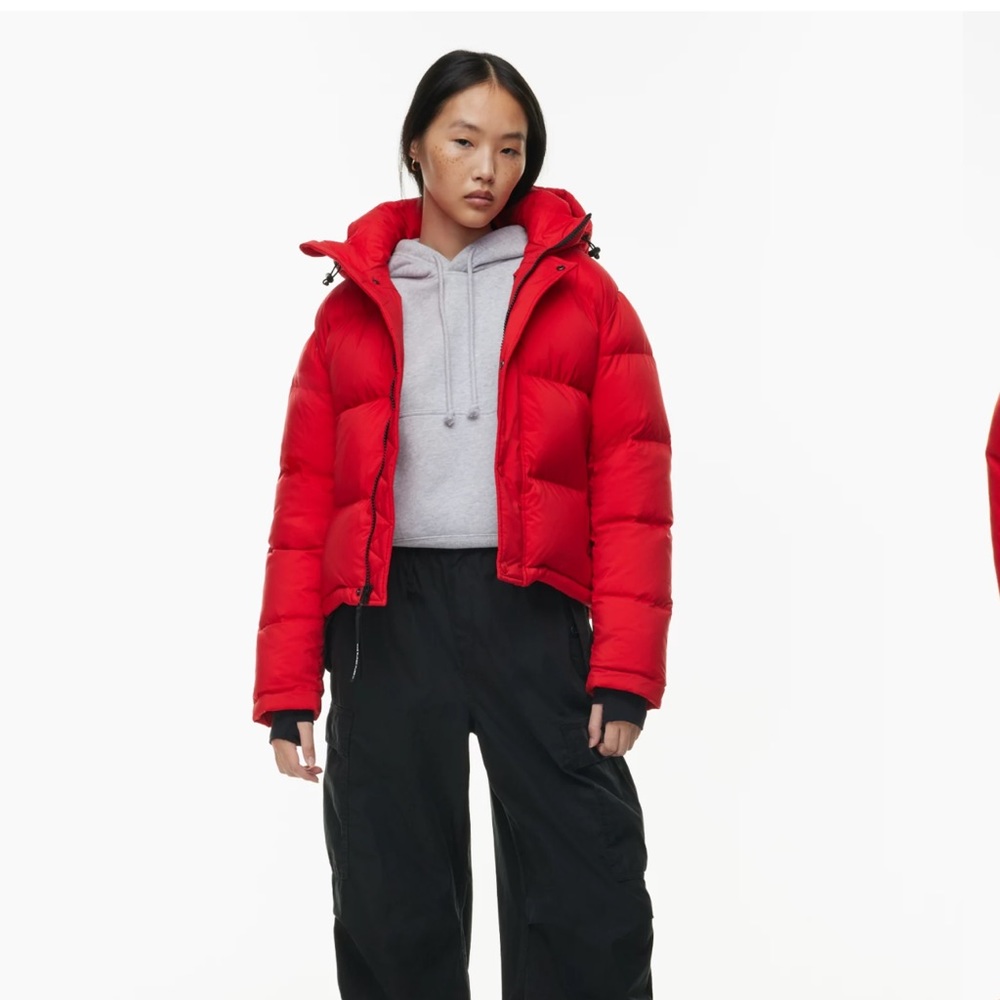 Aritzia Super Puff Shorty in red (Catalina) from last year.